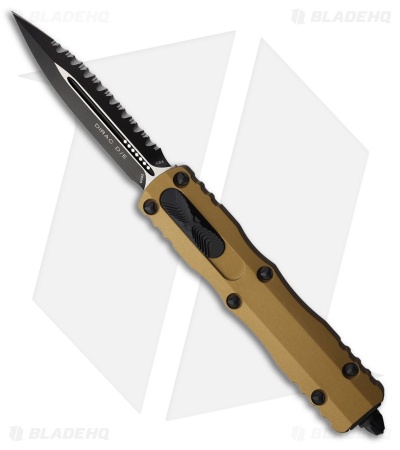 Microtech Dirac D/E OTF Automatic Knife Tan Aluminum (2.9" Black Full Serr)