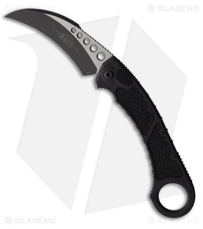 Microtech Hawk Automatic Karambit Knife Black Aluminum + Inlay (4" Two-Tone)