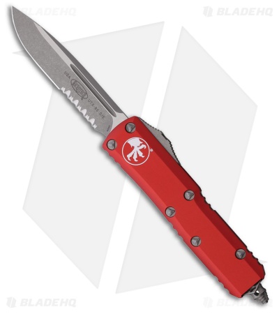 Microtech UTX-85 S/E OTF Automatic Knife Red Aluminum (3.1" Apocalyptic Serr)