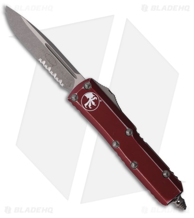 Microtech UTX-85 S/E OTF Automatic Knife Distressed Merlot Red Al (3.1" SW Serr)
