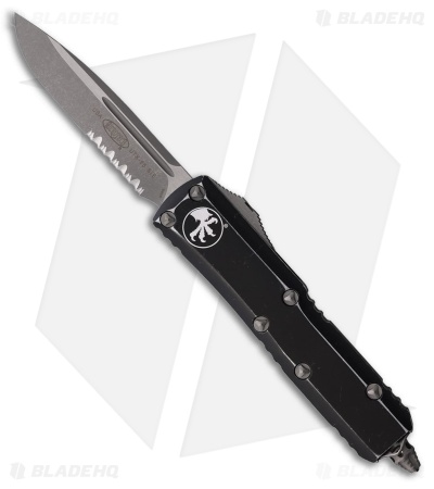 Microtech UTX-85 S/E OTF Automatic Knife Distressed Black Al (3.1" SW Serr)