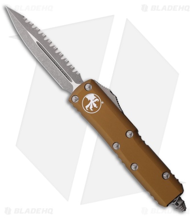 Microtech UTX-85 D/E OTF Automatic Knife Tan Aluminum (3.1" Apocalyptic Serr)