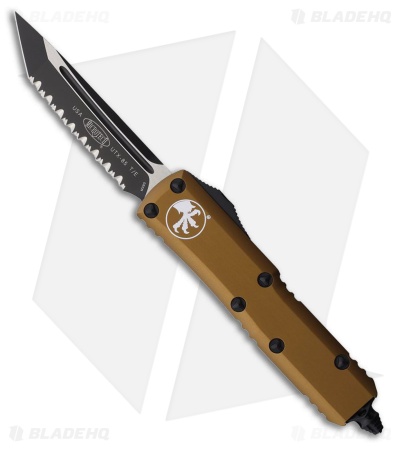 Microtech UTX-85 T/E OTF Automatic Knife Tan Aluminum (3.1" Black Full Serr)