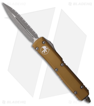 Microtech Ultratech D/E OTF Auto Knife Tan Aluminum (3.4" Apocalyptic Full Serr)