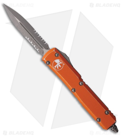 Microtech Ultratech D/E OTF Knife Distressed Orange Aluminum (3.4" Apoc Serr)