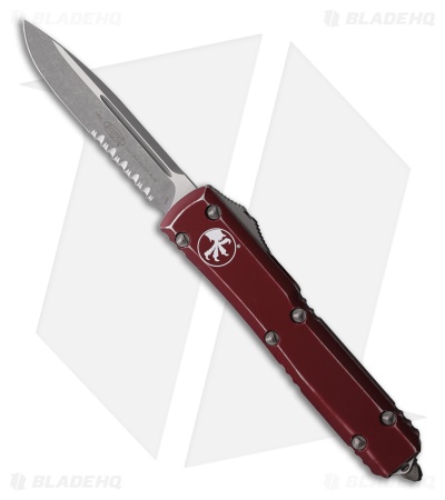 Microtech Ultratech S/E OTF Knife Distressed Merlot Red (3.4" Apocalyptic Serr)