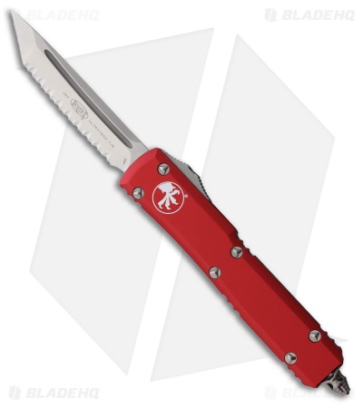 Microtech Ultratech T/E OTF Automatic Knife Red Aluminum (3.4" Satin Full Serr)