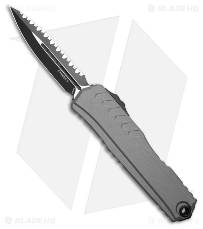 Microtech Cypher II D/E OTF Knife Natural Clear Aluminum (3.5" Black Full Serr)