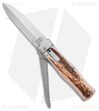 Mikov 241 Predator Lever Lock Auto Knife w/ Saw & Clip Stag (3.75
