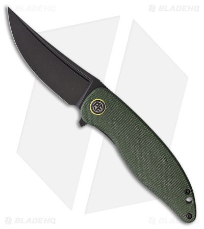 Petrified Fish Simum Clip Point Liner Lock Knife Green Micarta (3.5" Black)
