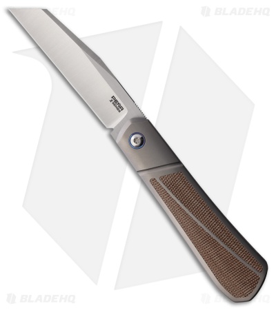 Pena Knives XL Raptor Frame Lock Knife Gray Ti + Brown Micarta (3.13" Satin)
