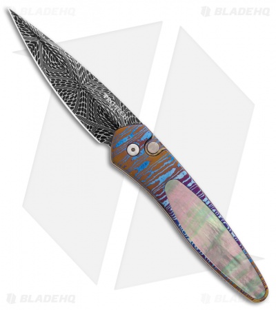 Pro-Tech Custom Newport Automatic Knife Moku-Ti/Mother of Pearl (3" Damascus)