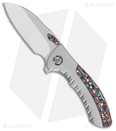 QSP Capybara Frame Lock Knife Titanium + Red/White/Blue CF  (3" Satin)
