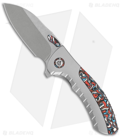 QSP Capybara Frame Lock Knife Titanium + Red/White/Blue CF  (3" Stonewash)