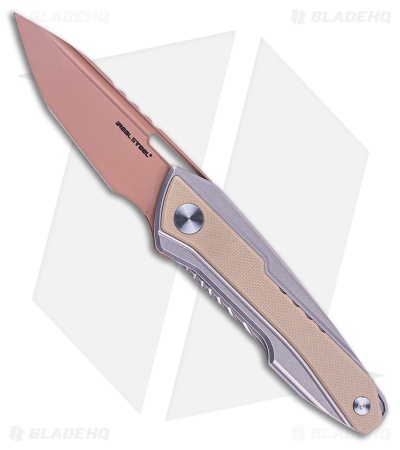 Real Steel Bullet Frame Lock Knife Gray/Tan Titanium G-10 (3" Bronze) RS5221C