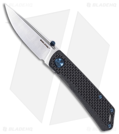 Real Steel Luna Frame Lock Knife Black Carbon Fiber/Blue Hardware (2.75" Satin)