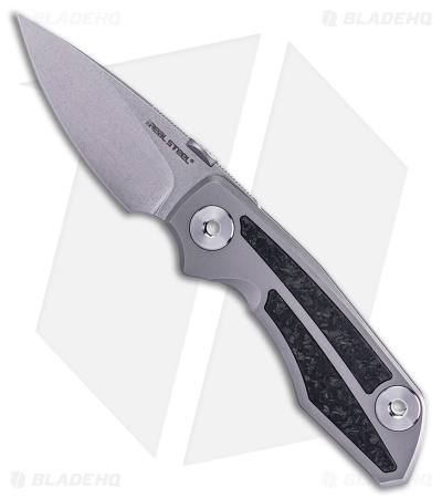 Real Steel Delta 2600 Frame Lock Knife Titanium w/ Black Shred CF (2.9" Sat)