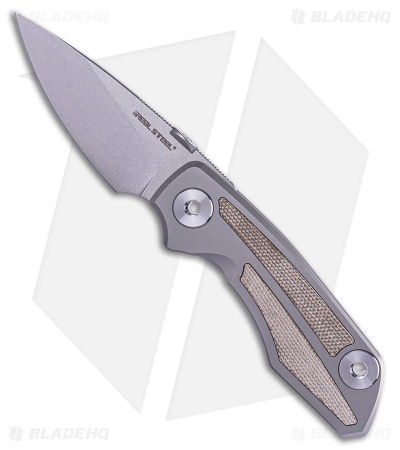 Real Steel Delta 2600 Frame Lock Knife Gray/Green Titanium/Mic (2.9" SW) RS7101