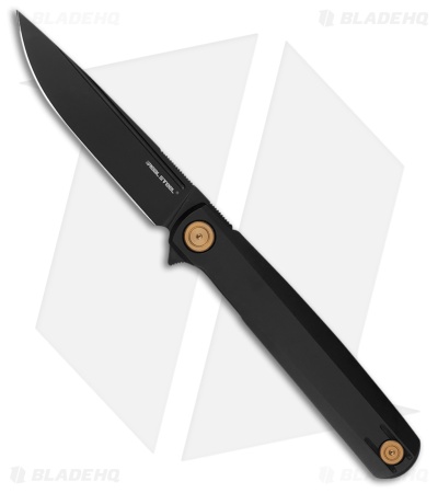 Real Steel G-Frame  Frame Lock Knife Black Titanium Gold Accents (3.5" Black)