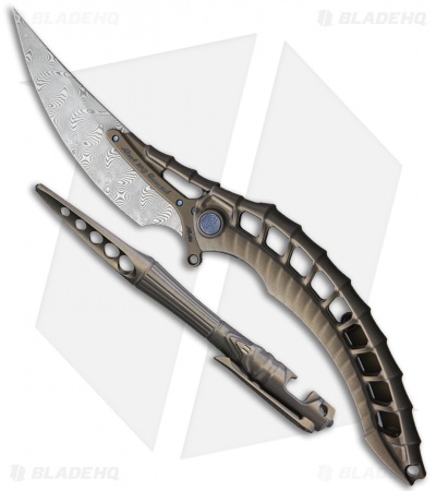 Rike Knife Alien 4 Frame Lock Knife GM Titanium + Pen Set (3.9" Damascus)
