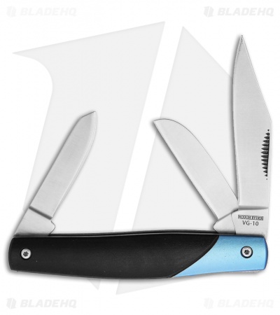 Rough Rider Stockman Knife 3.5" Black/Blue Aluminum RR2102