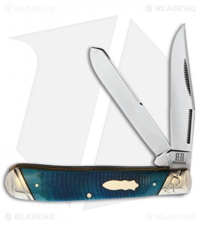 Rough Ryder Trapper Slip Joint Knife Black and Blue Bone (3.125 Satin)