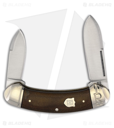 Rough Ryder Bow Canoe Knife 3.63" Brown Burlap Micarta RR2376