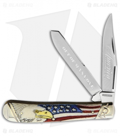 Rough Ryder Trapper Knife 4.12" "Flag And Eagle" Bone RR1776