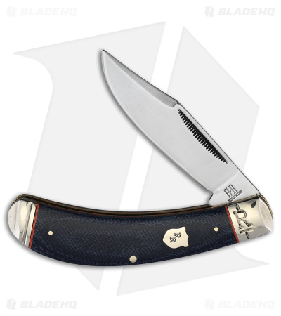 Rough Ryder Bow Trapper Knife 3.87" Blue Jean Micarta RR2373