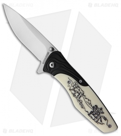 Rough Ryder Liner Lock Spring Assisted Knife Cowboy Bone/Black Al (3.25" Satin)