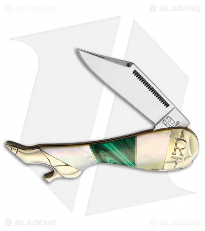 Rough Ryder Lady Leg Knife 3.25" Green Malachite/Pearl RR2033