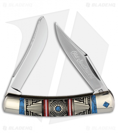 Rough Ryder Old Southwest Large Moose Knife 3.37" Red/Blue Stone Nickel Silver
