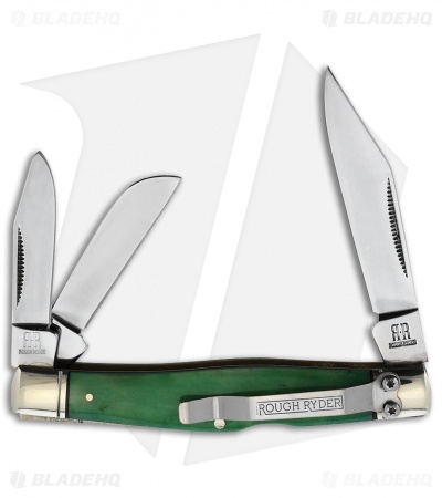 Rough Ryder Stockman Clip Point Slip Joint Knife Green Smooth Bone (2.6" Mirror)