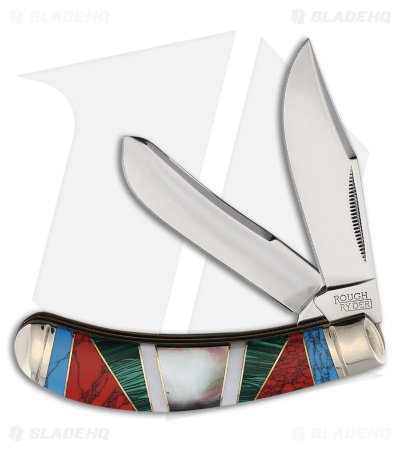 Rough Ryder Bow Trapper Knife 4.12" Blue/Green/Red/White Stoneworx RR2414