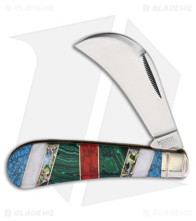 Rough Rider Hawkbill Knife 4" Green Stoneworx RR2406