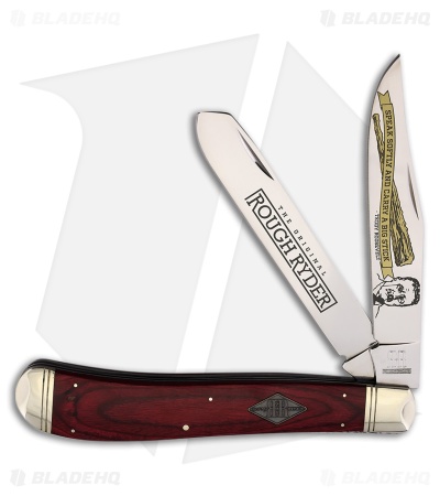 Rough Ryder Trapper Knife 4.12" Red Teddy Roosevelt Wood RR2316