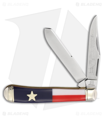 Rough Ryder Trapper Knife 4.12" Blue Texas Star RR2499