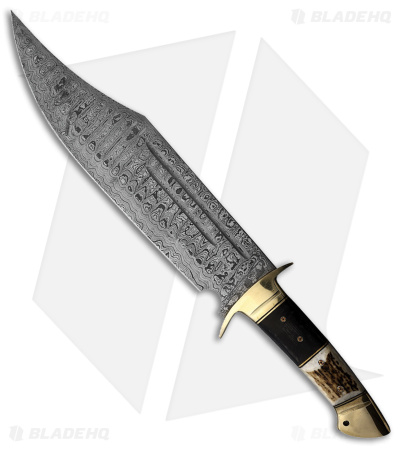 Rough Ryder Mexican Bowie Fixed Blade Knife Hand Guard + Stag (10.5" Satin)