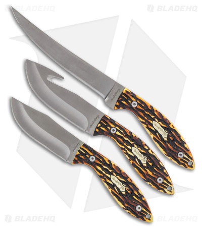 Schrade 3-Piece Hunting Knife Set - Satin Finish Stainless with Staglon Handle