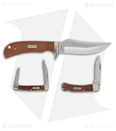 Schrade Uncle Henry 3 Piece Fixed Blade/ 2 Folder Brown Wood (Satin)