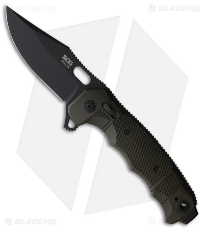 SOG Seal XR Flipper XR-Lock Knife OD Green FRN (3.9" Black S35VN)