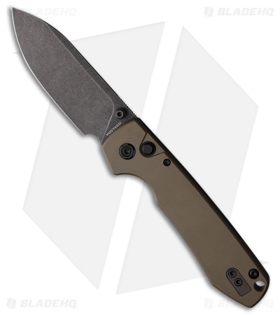 Vosteed Raccoon Button Lock Knife Olive Brown Aluminum (3.25" Black SW)VOSA0414