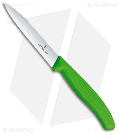 Victorinox Swiss Classic Paring Knife Green Polypropylene (4" Satin Full Serr)