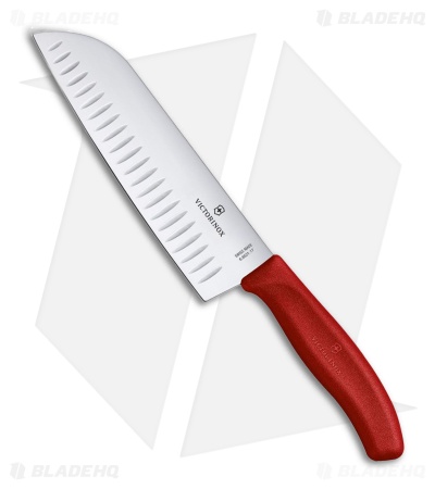Victorinox Swiss Classic Santoku Knife Red TPE (6.7" Satin Fluted Edge)