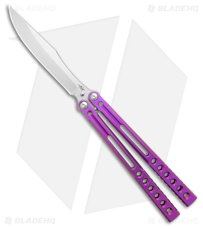 Heibel Knives Invictus Balisong Knife Channel Purple Titanium (4.6" SW)