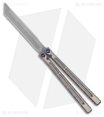 Henninger Designs Telesto Balisong Knife Titanium - Blue Nebula w/ Flamed