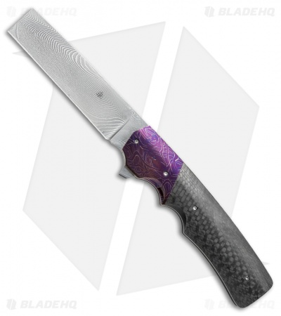 Jason Clark Custom Razor Frame Lock Knife Mosaic Damascus/CF (3.625" Damascus)