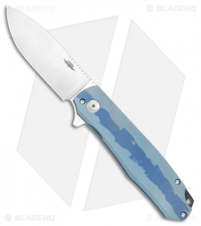 Jarosz Custom Flare Frame Lock Knife Blue/Dark Blue Ti (3.75" Satin AEB-L )