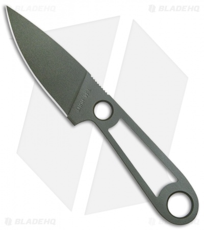 T.M. Hunt Custom Skelemaug Fixed Blade w/ Brown Kydex  Sheath (3.75" OD Green)