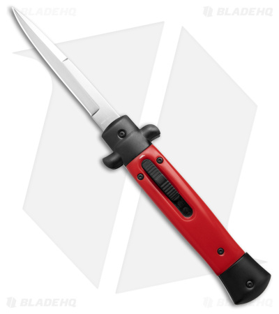 9" Italian Stiletto OTF Automatic Knife Red Bayonet w/Clip (3.75" Satin)